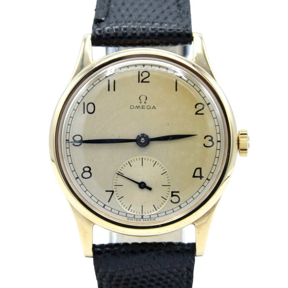 1944 Omega Gold WW2 period Manual Wind Dress Watch original Arabic dial Model 13322 in 9ct Gold