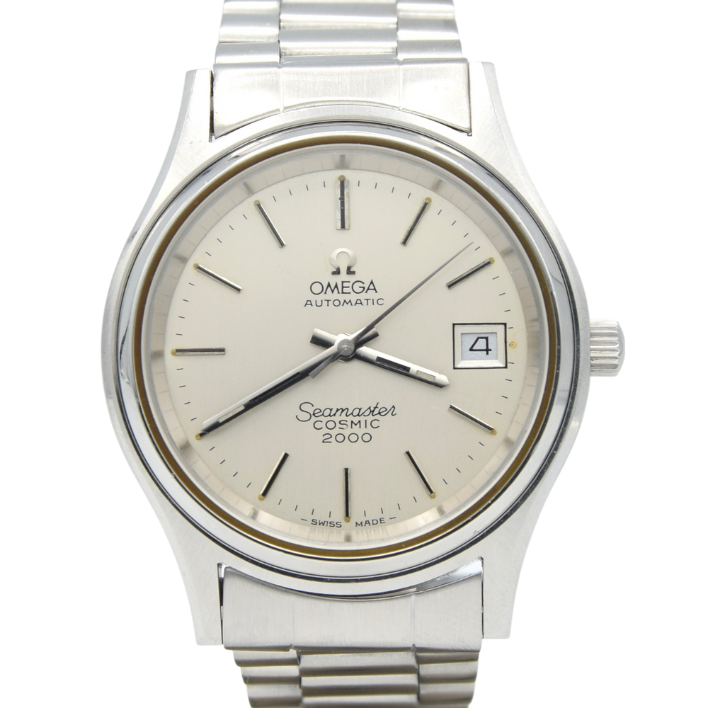 1975 Omega Large Seamaster Cosmic 2000 Automatic Date Model 166.128 with Silvered Dial on Bracelet