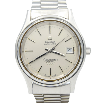 1975 Omega Large Seamaster Cosmic 2000 Automatic Date Model 166.128 with Silvered Dial on Bracelet