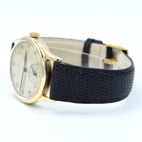 1944 Omega Gold WW2 period Manual Wind Dress Watch original Arabic dial Model 13322 in 9ct Gold