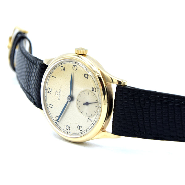1944 Omega Gold WW2 period Manual Wind Dress Watch original Arabic dial Model 13322 in 9ct Gold