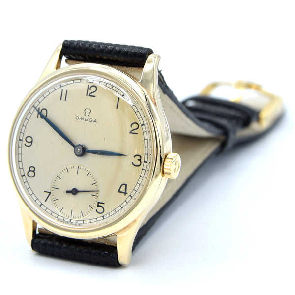1944 Omega Gold WW2 period Manual Wind Dress Watch original Arabic dial Model 13322 in 9ct Gold