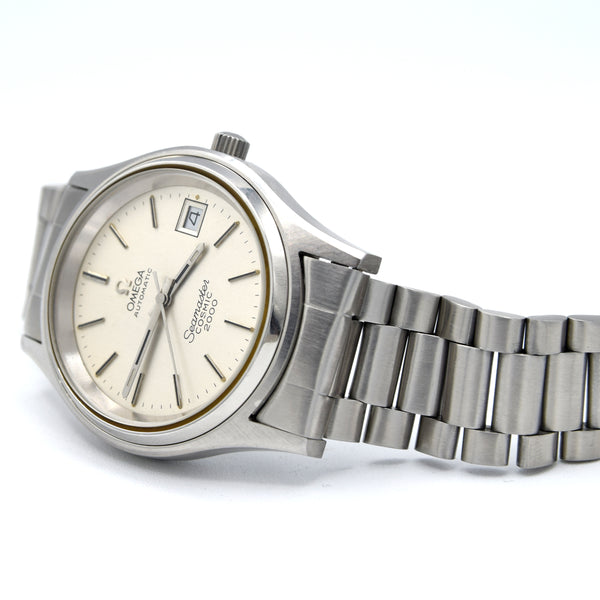 1975 Omega Large Seamaster Cosmic 2000 Automatic Date Model 166.128 with Silvered Dial on Bracelet