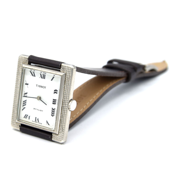 1967 Tissot Stylist Tank Swiss Hand-Wound Mechanical Watch – Roman Dial, Hobnail Case, Box & Signed Buckle