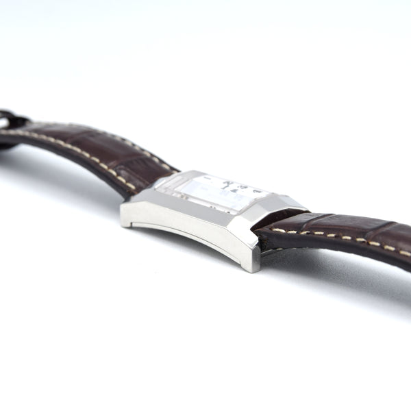 1990s Alfred Dunhill 'Facet' swiss quartz Date Wristwatch with White Roman Dial on leather + Buckle