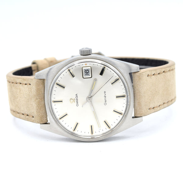 1969 Omega Geneve Date Model 136.041 Manual Wind with onyx style markers sharp & sleek