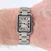 2010 Cartier Tank Solo 3170 Stainless Steel Quartz unisex Watch on Bracelet – White Roman Dial, Blue Hands, Cabochon Crown