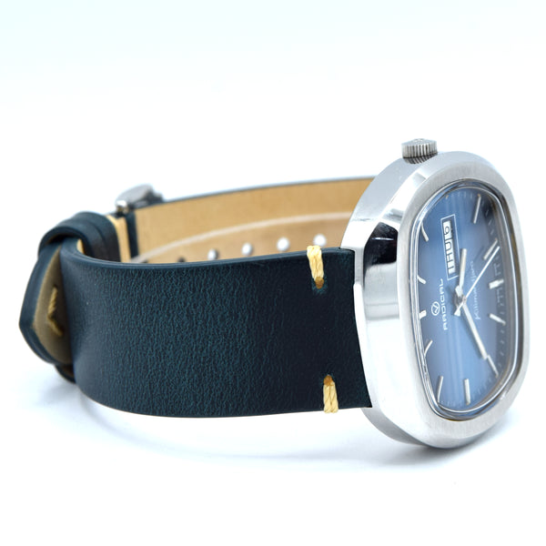 1970s Radical Kilimandjaro Blue 'Holographic 3D dial' Day Date automatic watch in Stainless Steel NOS