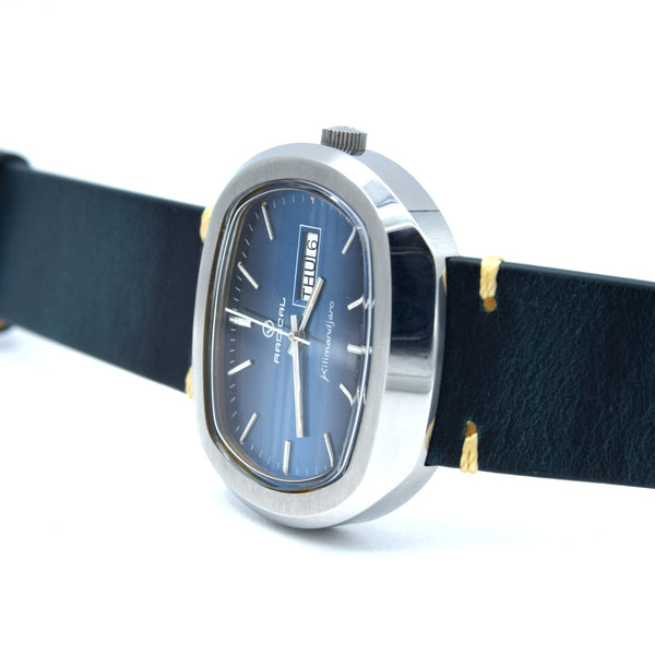1970s Radical Kilimandjaro Blue 'Holographic 3D dial' Day Date automatic watch in Stainless Steel NOS