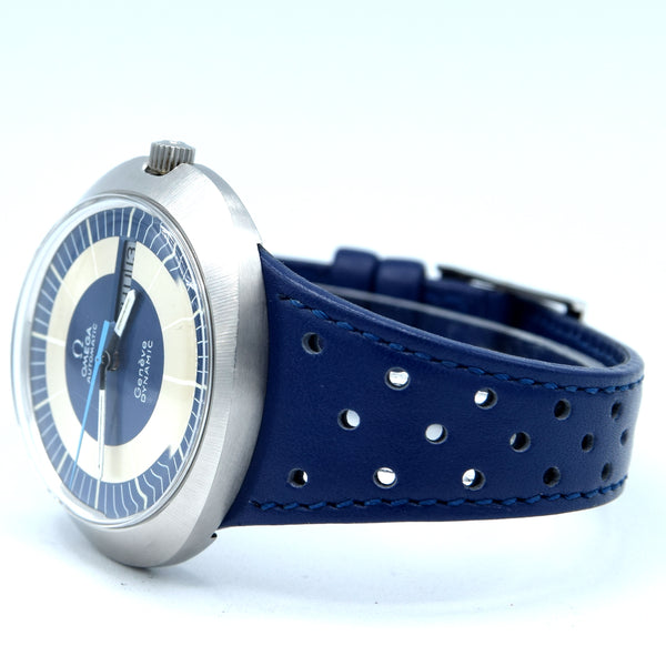 1969 Omega Geneve Dynamic Model 166.079 Automatic Day Date with Two Tone Silver and Blue Bullseye Dial