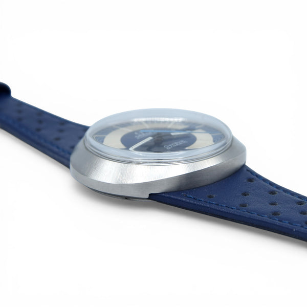 1969 Omega Geneve Dynamic Model 166.079 Automatic Day Date with Two Tone Silver and Blue Bullseye Dial