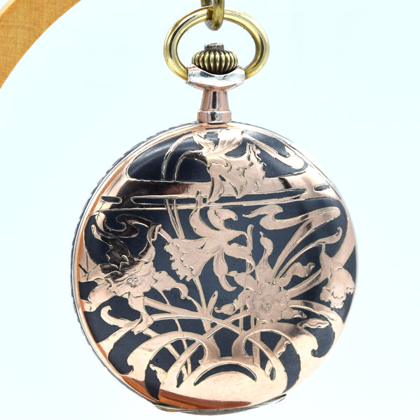 1910 Omega Full Hunter Pocket Watch – Niello Silver & Gold Case, Grand Prix Paris 1900 Medals