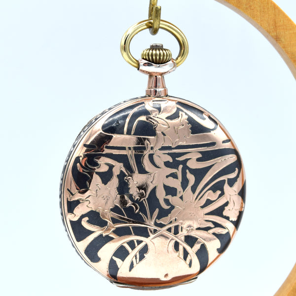 1910 Omega Full Hunter Pocket Watch – Niello Silver & Gold Case, Grand Prix Paris 1900 Medals