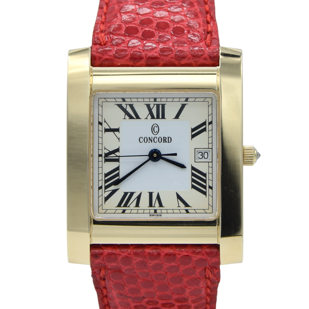 1990s Concord Tank Style Solid 14k Gold Swiss unisex Wristwatch – Unused Condition – Cartier Inspired Dress Watch