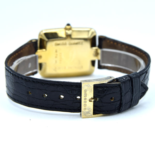 1980 Alfred Dunhill Sterling Silver (925) Gilt Rectangular Swiss Quartz Wristwatch – Roman Dial, Cabochon Crown, Hallmarked Buckle