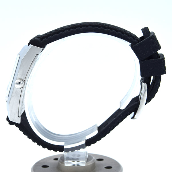 1990s Alfred Dunhill 'Facet' Dunhillion 8014 swiss quartz Date Wristwatch with black Arabic dial on Rubber