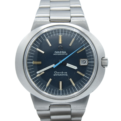 1969 Omega Geneve dynamic with Gorgeous matte dusted blue Dial - unpolished Model 166.039 in steel