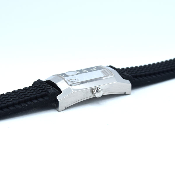 1990s Alfred Dunhill 'Facet' Dunhillion 8014 swiss quartz Date Wristwatch with black Arabic dial on Rubber