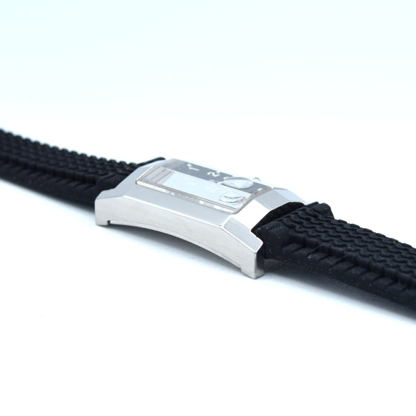 1990s Alfred Dunhill 'Facet' Dunhillion 8014 swiss quartz Date Wristwatch with black Arabic dial on Rubber