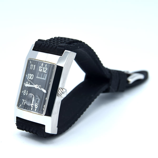 1990s Alfred Dunhill 'Facet' Dunhillion 8014 swiss quartz Date Wristwatch with black Arabic dial on Rubber