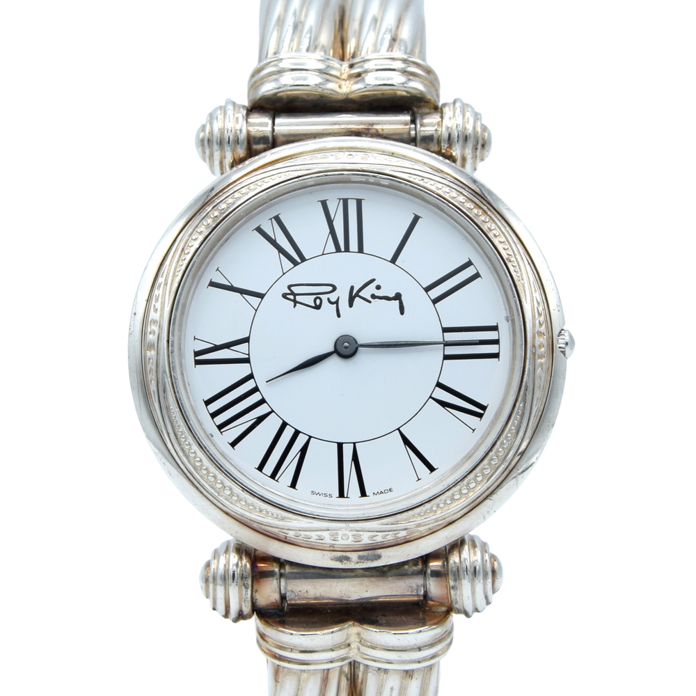 1992 - 1993 Rare Designer RoyKing large bangle watch 925 Sterling silver London hallmark + Box papers & Tag