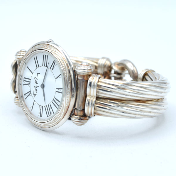 1992 - 1993 Rare Designer RoyKing large bangle watch 925 Sterling silver London hallmark + Box papers & Tag