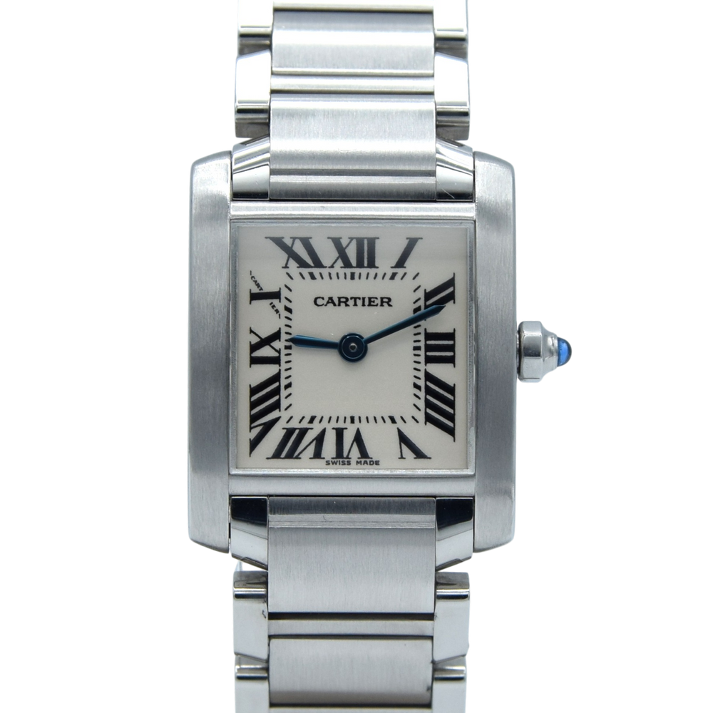 2000 Cartier Tank Française ladies Ref. 2384 Stainless Steel Quartz Watch on Bracelet – White Roman Dial