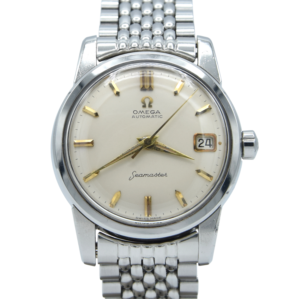 1958 Omega Seamaster sharp Automatic Date Wristwatch Model 2849 with Original Off-White Dial on  BOR Bracelet