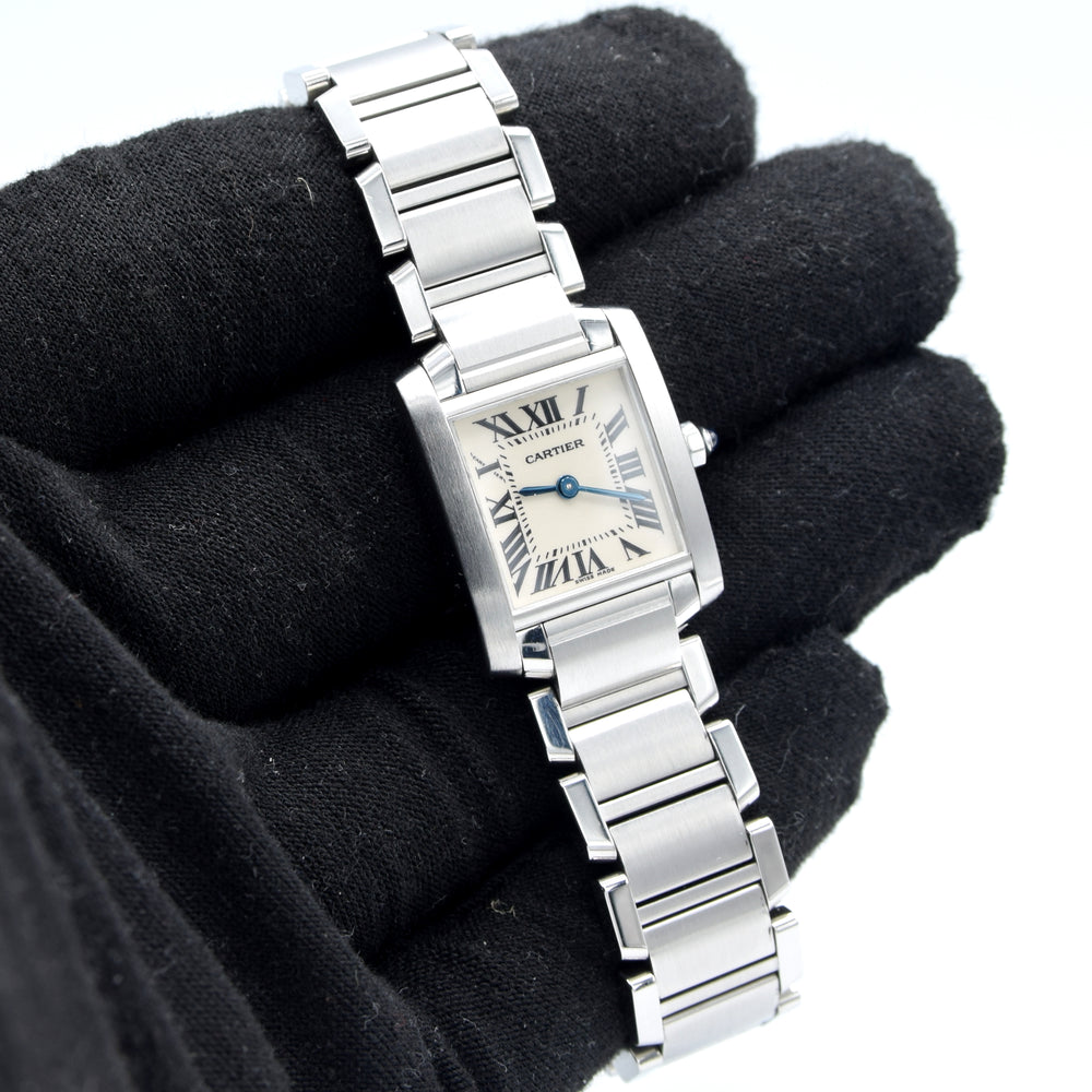 2000 Cartier Tank Française ladies Ref. 2384 Stainless Steel Quartz Watch on Bracelet – White Roman Dial