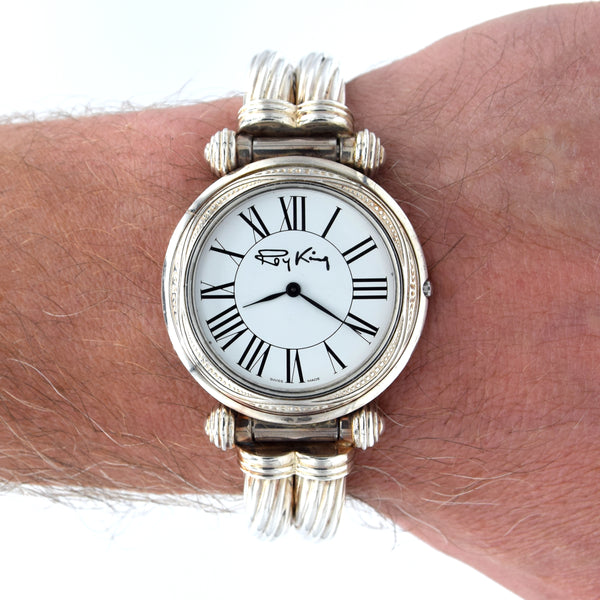 1992 - 1993 Rare Designer RoyKing large bangle watch 925 Sterling silver London hallmark + Box papers & Tag