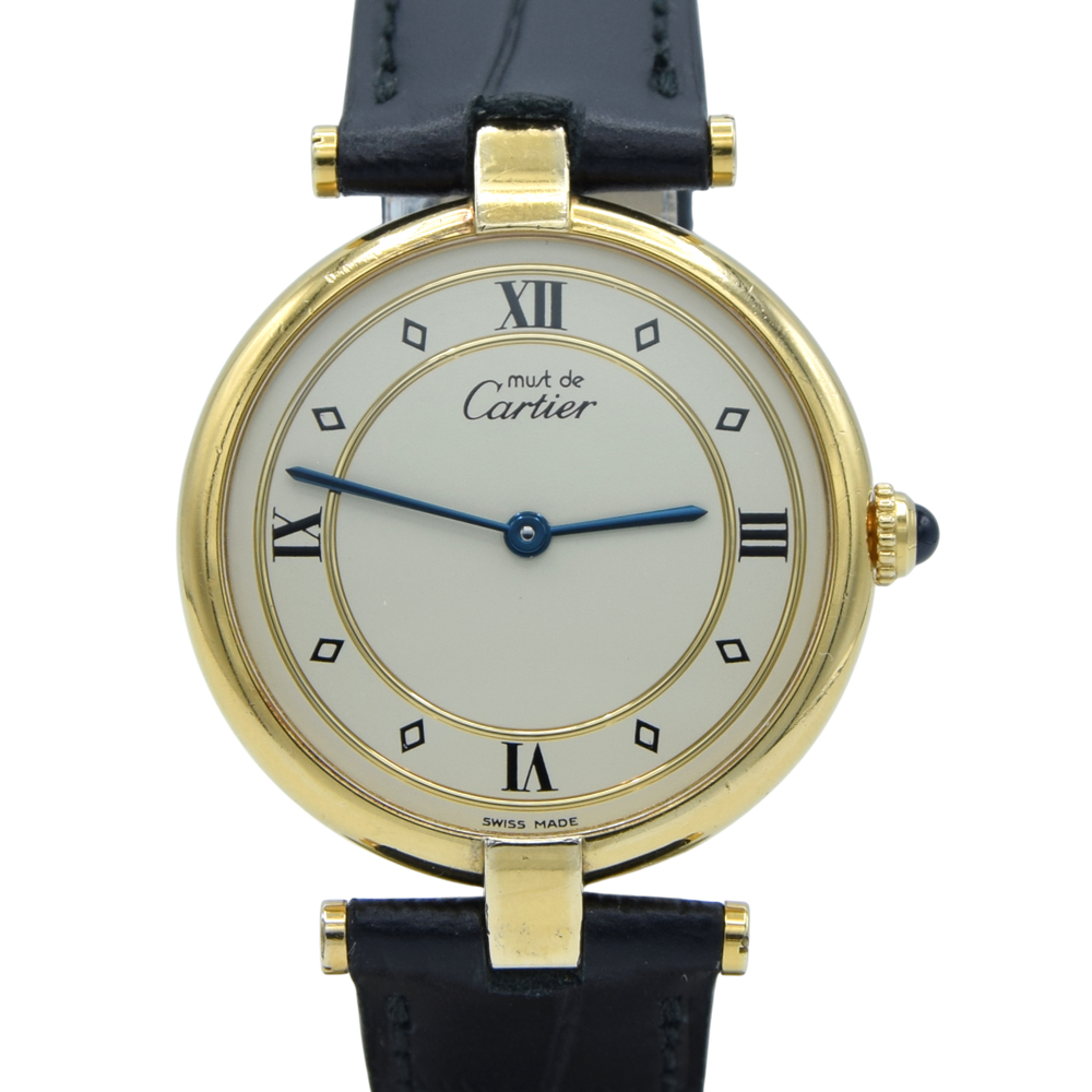 1987 Rarer Dial Unisex Cartier 30mm 'Must de' Vendôme in 925 Sterling Silver Gilt Vermeil Case