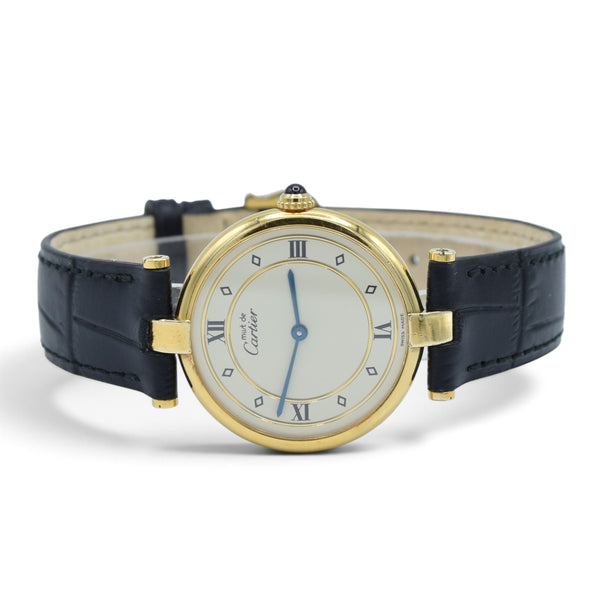 1987 Rarer Dial Unisex Cartier 30mm 'Must de' Vendôme in 925 Sterling Silver Gilt Vermeil Case