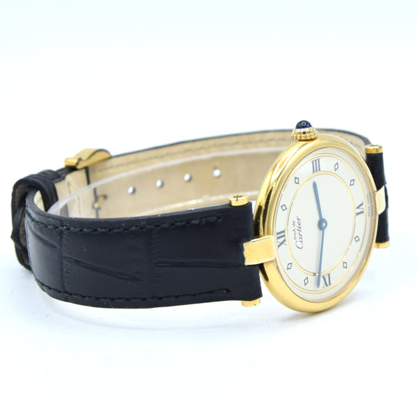 1987 Rarer Dial Unisex Cartier 30mm 'Must de' Vendôme in 925 Sterling Silver Gilt Vermeil Case