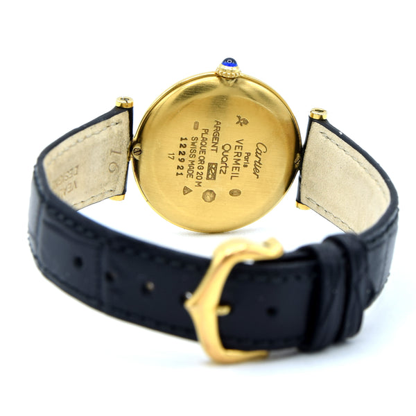 1987 Rarer Dial Unisex Cartier 30mm 'Must de' Vendôme in 925 Sterling Silver Gilt Vermeil Case