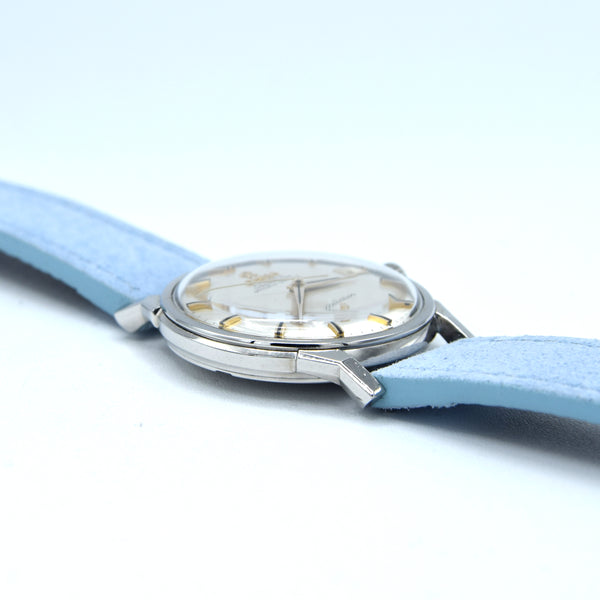 1963 Omega Sharp Constellation Date 168.005 Automatic Chronometer onyx batons - steel + Dog Leg Lugs