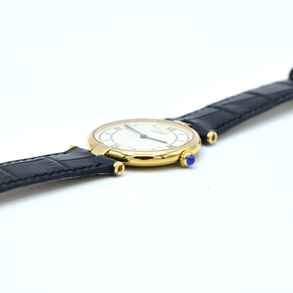 1987 Rarer Dial Unisex Cartier 30mm 'Must de' Vendôme in 925 Sterling Silver Gilt Vermeil Case