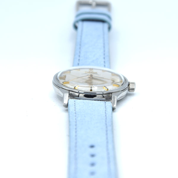 1963 Omega Sharp Constellation Date 168.005 Automatic Chronometer onyx batons - steel + Dog Leg Lugs