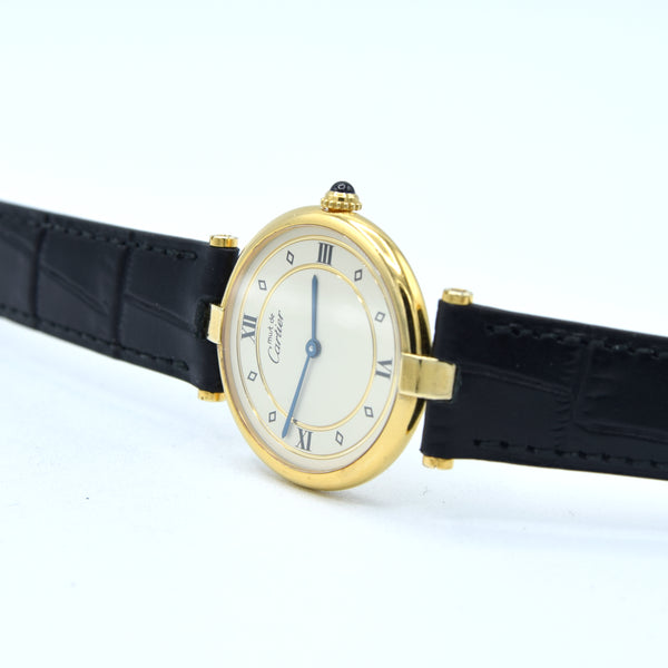 1987 Rarer Dial Unisex Cartier 30mm 'Must de' Vendôme in 925 Sterling Silver Gilt Vermeil Case