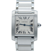 2000s Cartier Tank Française 2301 Stainless Steel Swiss Quartz Mid-Size Watch on Bracelet – White Roman Dial, Blue Hands, Cabochon Crown