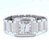 2000s Cartier Tank Française 2301 Stainless Steel Swiss Quartz Mid-Size Watch on Bracelet – White Roman Dial, Blue Hands, Cabochon Crown