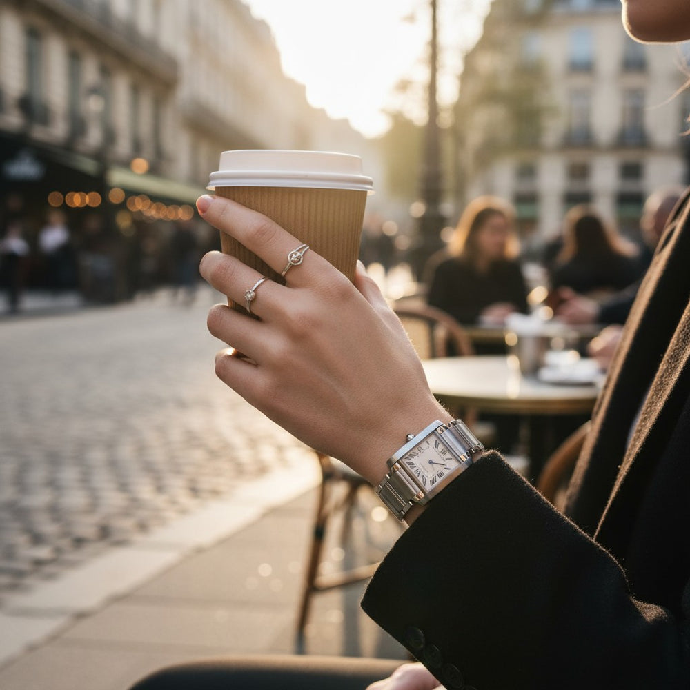 2000s Cartier Tank Française 2301 Stainless Steel Swiss Quartz Mid-Size Watch on Bracelet – White Roman Dial, Blue Hands, Cabochon Crown
