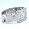 2000s Cartier Tank Française 2301 Stainless Steel Swiss Quartz Mid-Size Watch on Bracelet – White Roman Dial, Blue Hands, Cabochon Crown