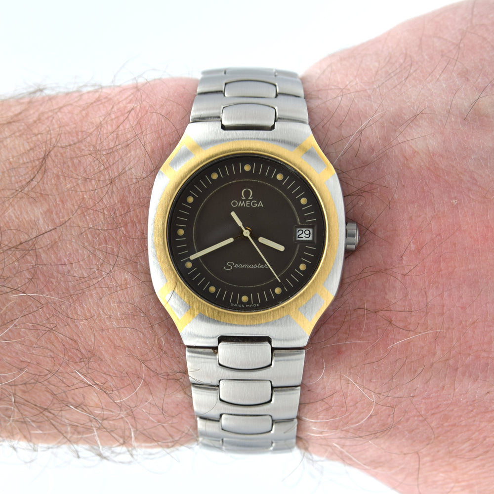 1988 Omega Seamaster Polaris 396.1022 18k Gold & Steel Date 31MM Unisex midsize Quartz Watch