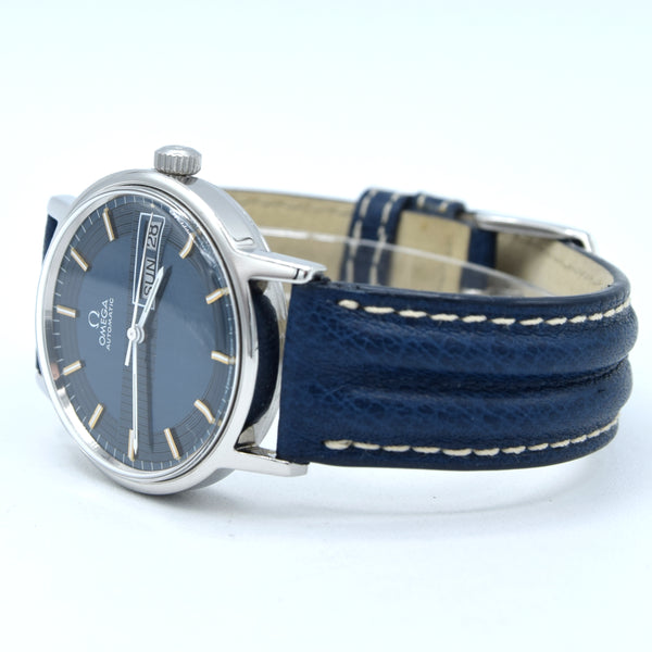 1972 Omega Rare navy Blue 'Barcode Dial' Automatic Day/Date in Stainless Steel Model 166.0117