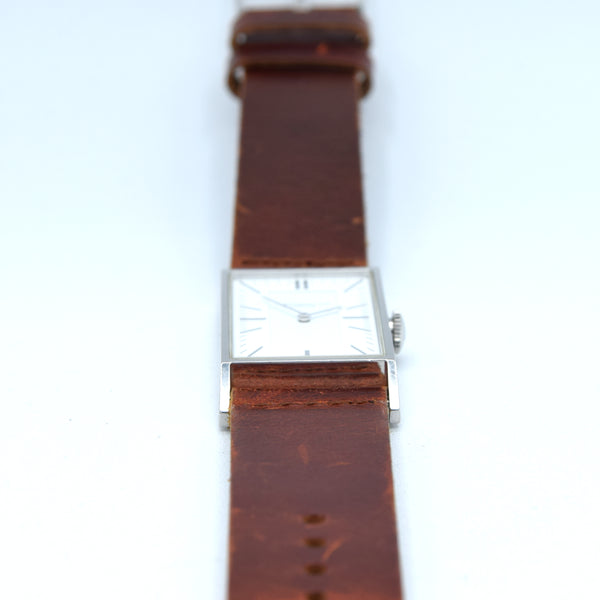 1990s Dunhill Wafer Ref. 8036 Stainless Steel Swiss Quartz Rectangular larger slim Dress Watch – White Dial on Leather Strap