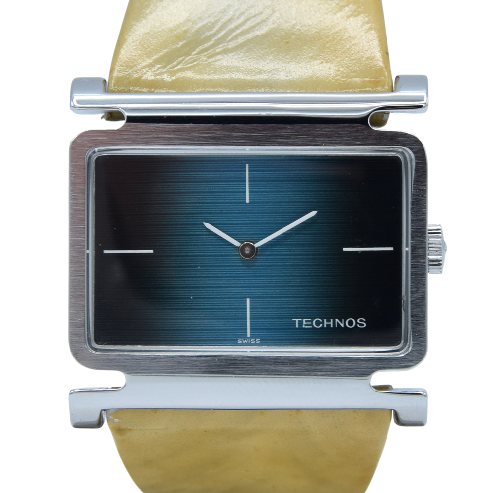 1970s Technos NOS unused Swiss Mechanical Wristwatch With Fumé Blue Dial, Box & Tags