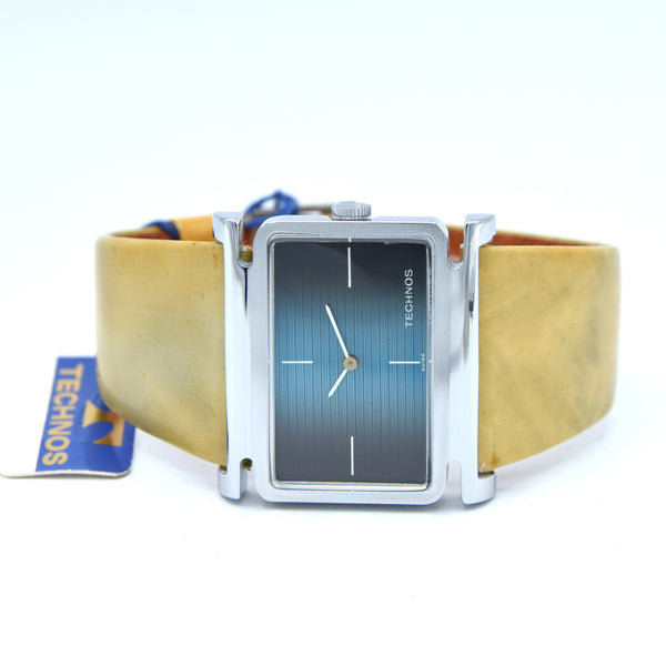 1970s Technos NOS unused Swiss Mechanical Wristwatch With Fumé Blue Dial, Box & Tags