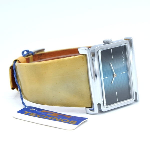 1970s Technos NOS unused Swiss Mechanical Wristwatch With Fumé Blue Dial, Box & Tags