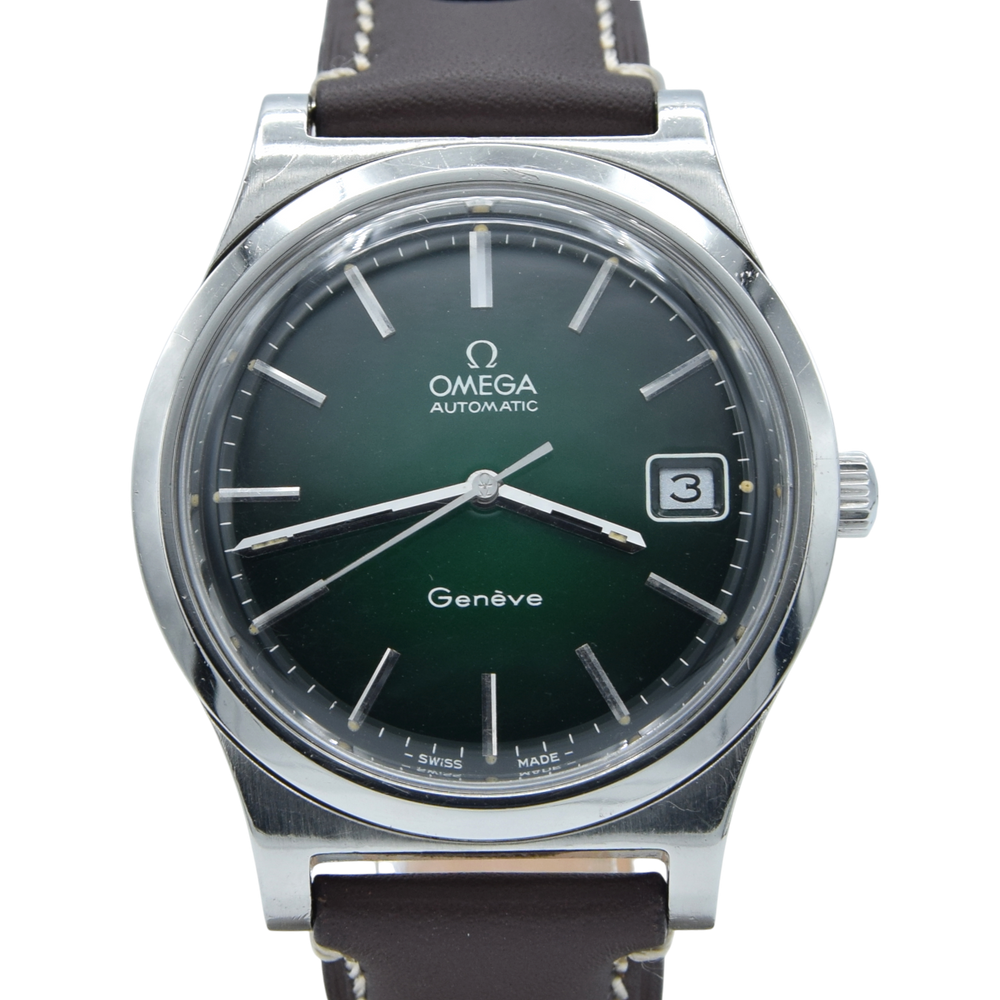 1973 Omega Genève Automatic Date Model 166.0163 with Stunning Rare Gradient Green 'Fumé' Dial