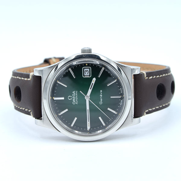 1973 Omega Genève Automatic Date Model 166.0163 with Stunning Rare Gradient Green 'Fumé' Dial